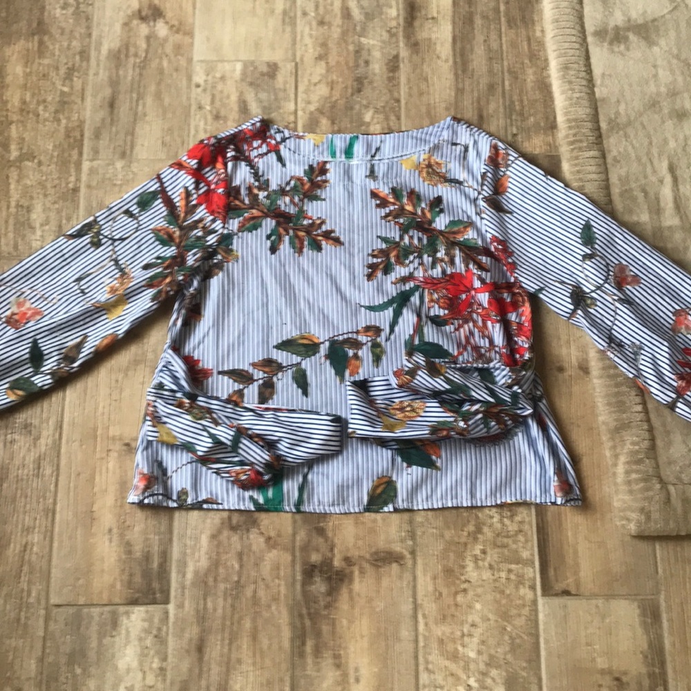 Striped Floral Tie Top
